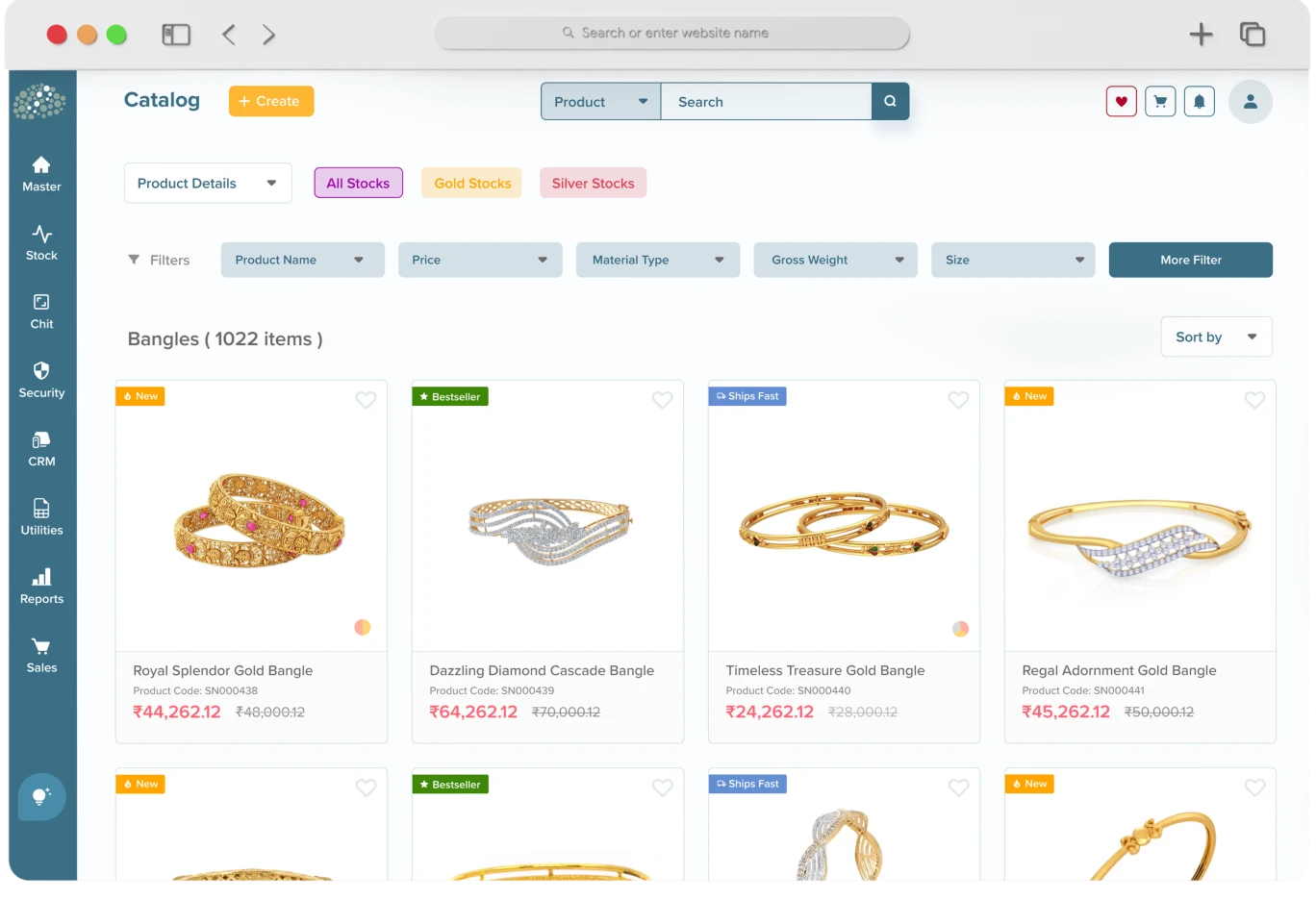 Catalog of Jewellery website