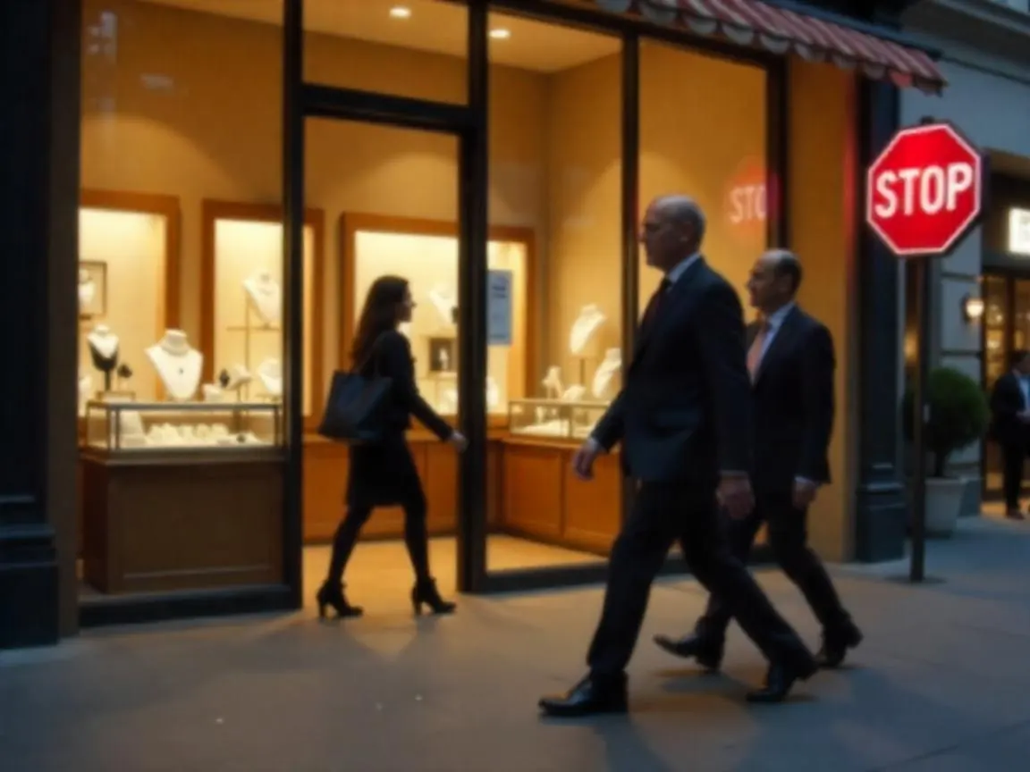 people walking by jewellery store