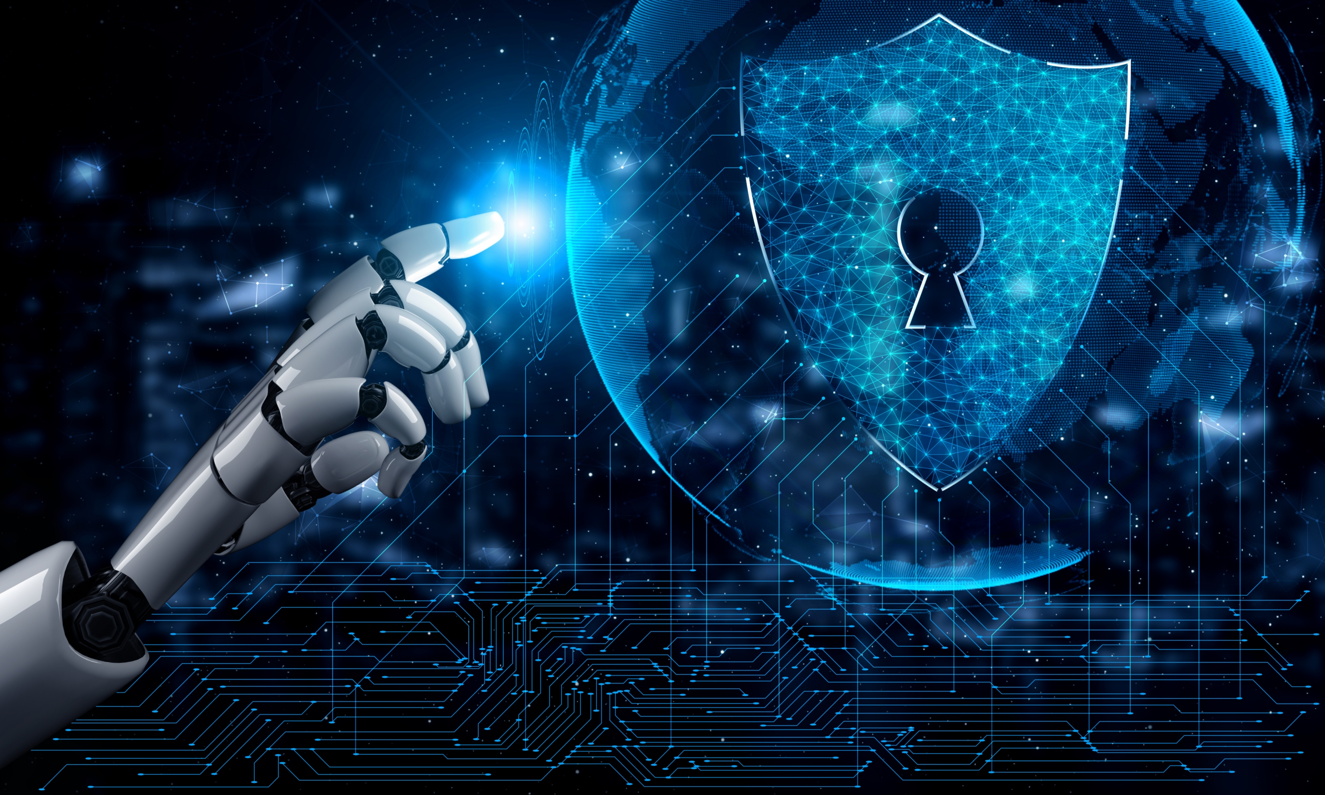 Digital security concept with robot hand