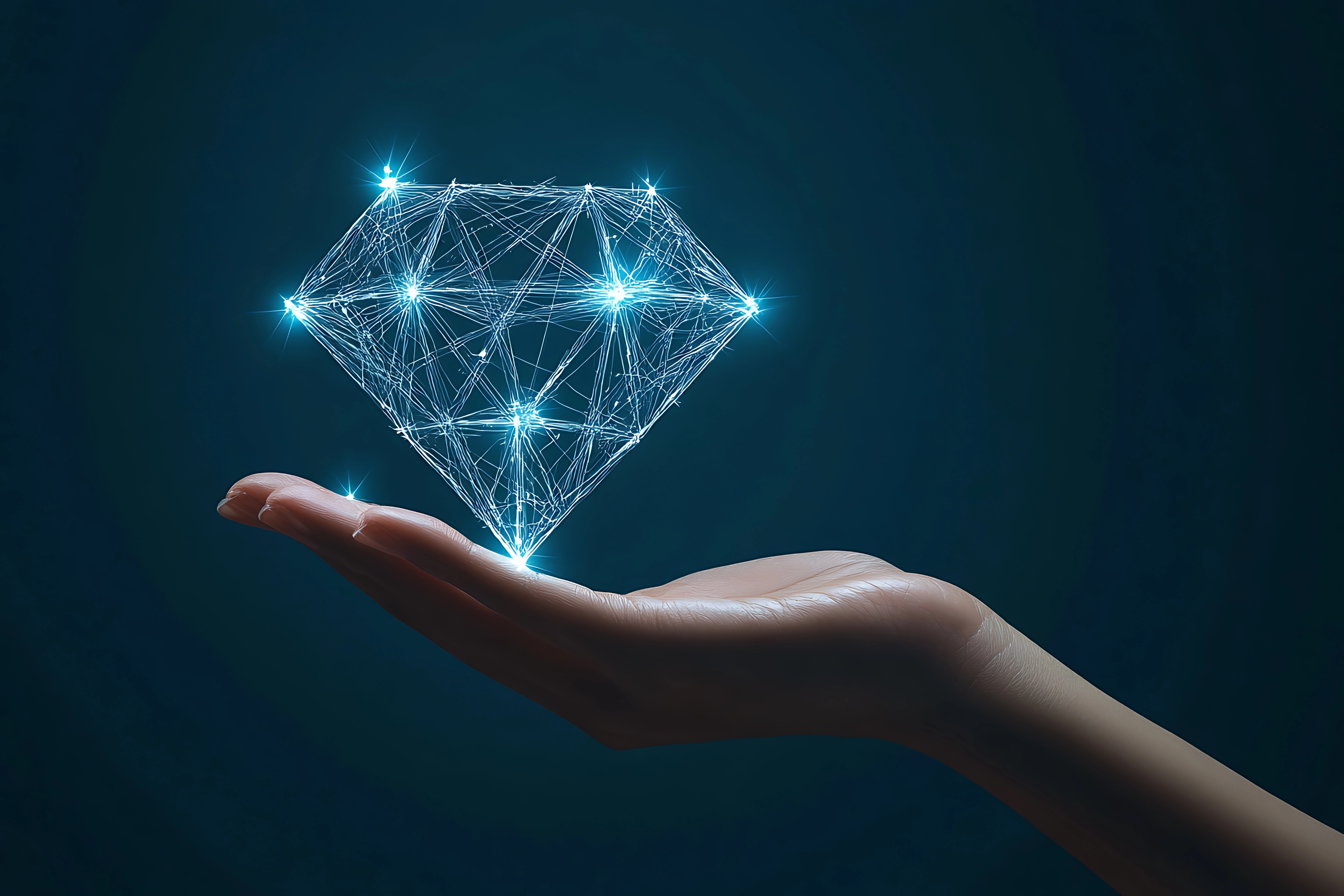 Hand holding diamond wireframe