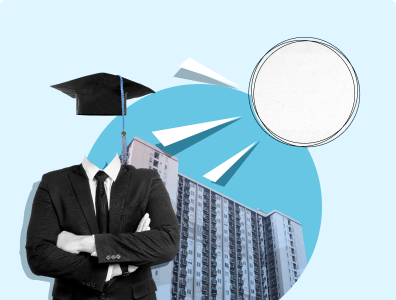 Man wearing suit and tie with graduation hat