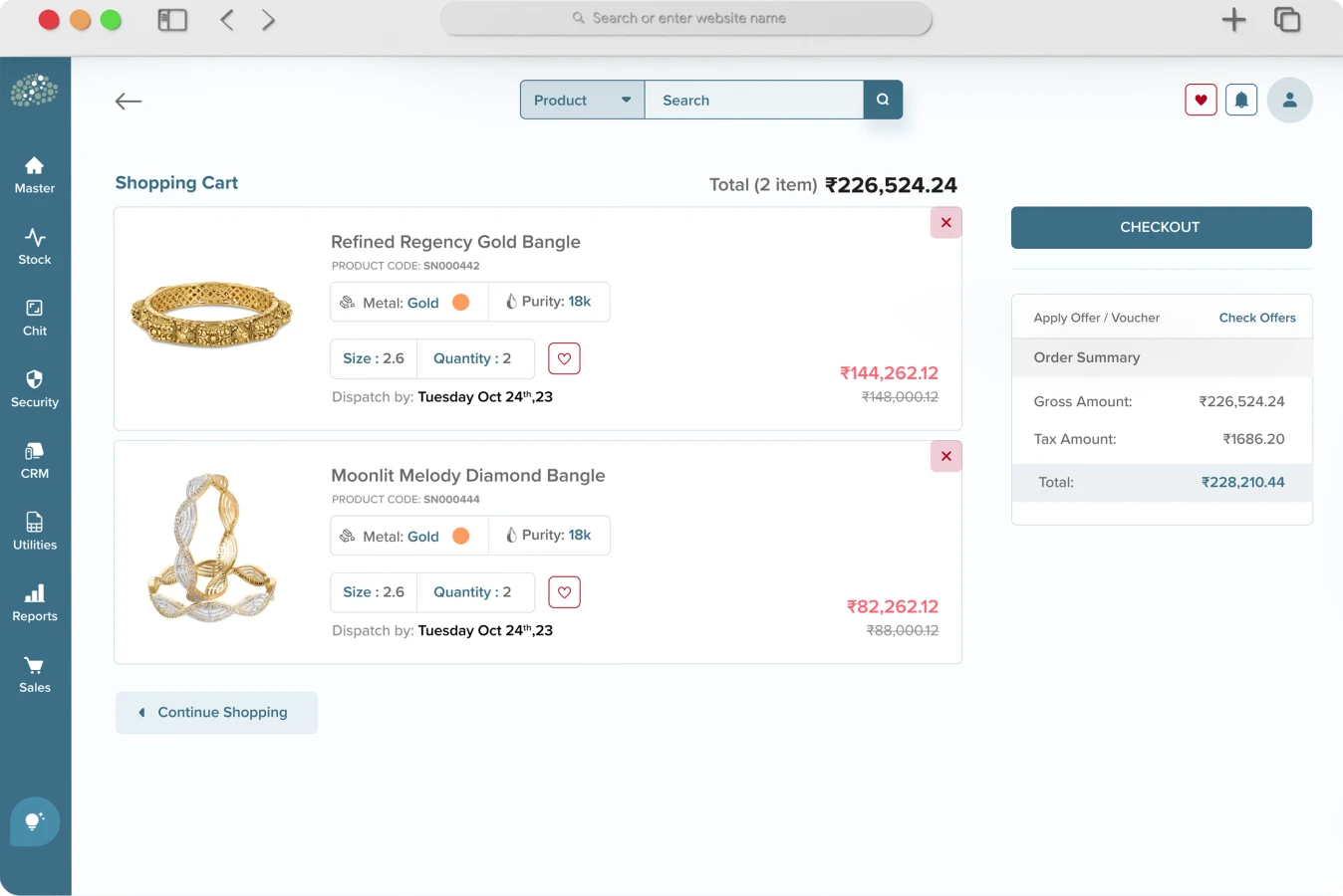 Jewellery ERP software of Product Cart