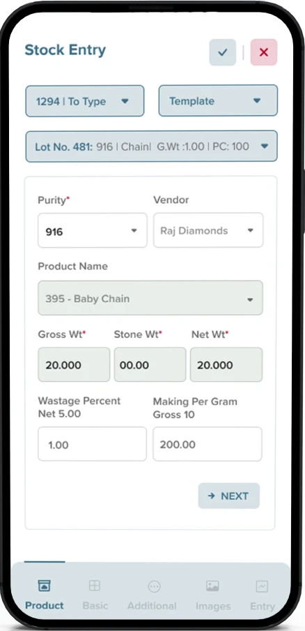 Jewellery ERP Stock entry Data