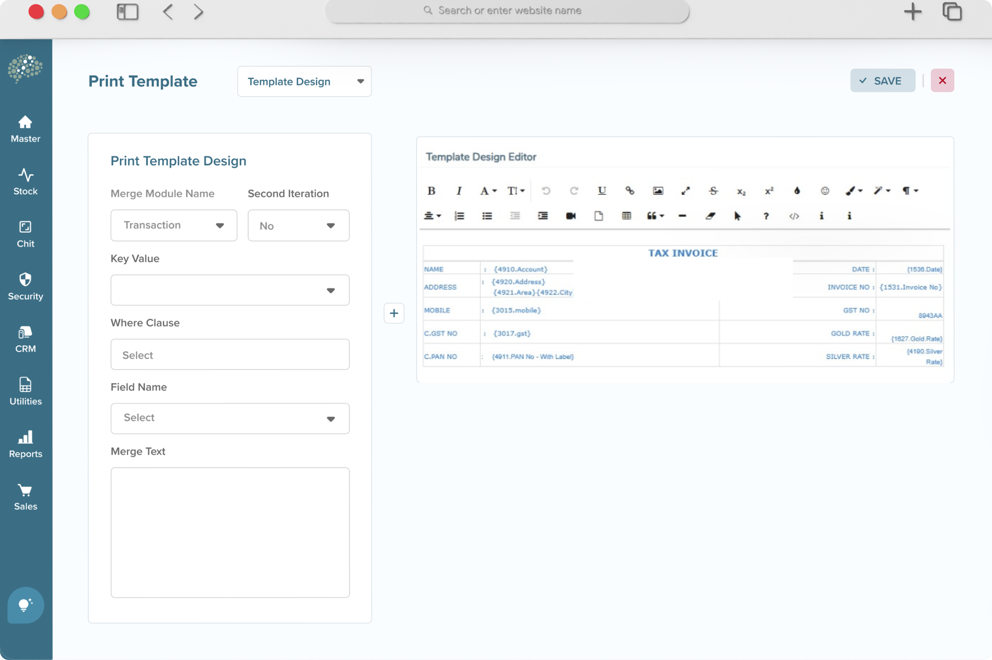 ERP Software Print template data