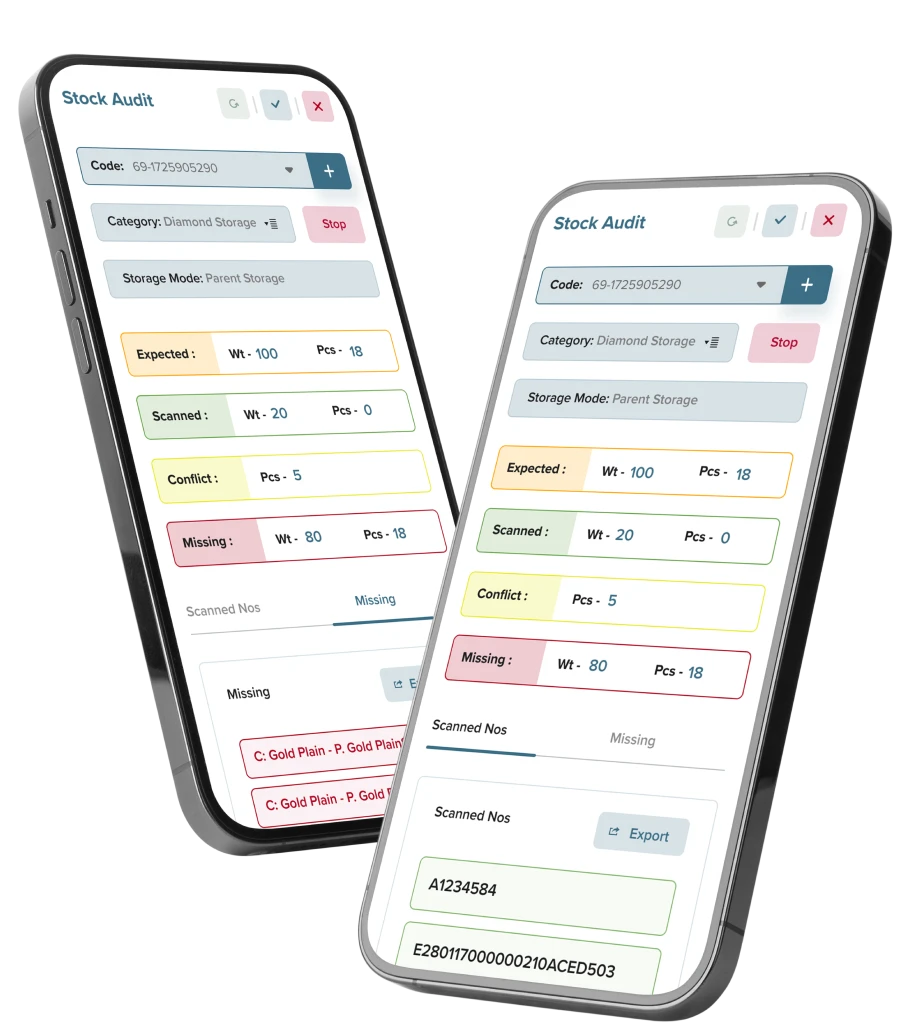 Jewellery ERP Software Stock audit Data